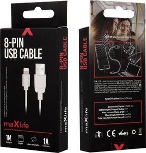 MAXLIFE CABLE FOR APPLE IPHONE / IPAD / IPOD 8-PIN 1A 1M MAXLIFE CABLE FOR APPLE IPHONE / IPAD / IPOD 8-PIN 1A 1M
