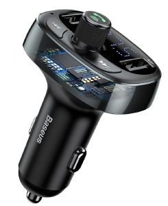 BASEUS TRANSMITTER FM T-TYPE S-09 BLUETOOTH MP3 CAR CHARGER BLACK