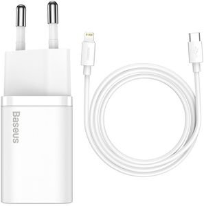 BASEUS SUPER SI QUICK CHARGER 1C 20W + CABLE TYPE-C TO LIGHTNING IPHONE IPAD 1M WHITE