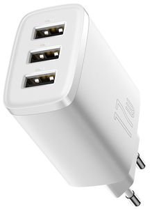 BASEUS UNIVERSAL WALL CHARGER 3X USB 3.4A 17W WHITE BASEUS UNIVERSAL WALL CHARGER 3X USB 3.4A 17W WHITE