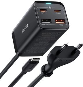 BASEUS GAN3 PRO 65W QUICK CHARGER 2X TYPE-C + 2X USB + CABLE TYPE-C