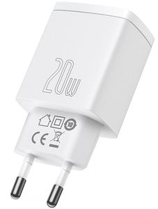 BASEUS COMPACT 2 PORT QUICK CHARGER USB + TYPE-C 20W WHITE