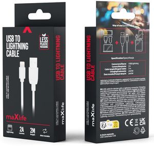 MAXLIFE CABLE USB - LIGHTNING 2,0 M 2A WHITE