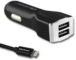 QOLTEC 51836 CAR CHARGER 12-24V 17W 5V 3.4A 2XUSB + CABLE LIGHTNING / USB 2.0 MFI 1.5M BLACK QOLTEC 51836 CAR CHARGER 12-24V 17W 5V 3.4A 2XUSB + CABLE LIGHTNING / USB 2.0 MFI 1.5M BLACK
