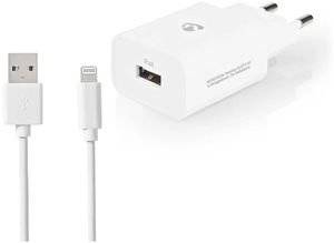 NEDIS WCHAL242AWT WALL CHARGER 1X 2.4A 1X USB-A LIGHTNING 8-PIN CABLE 1.00M 12W