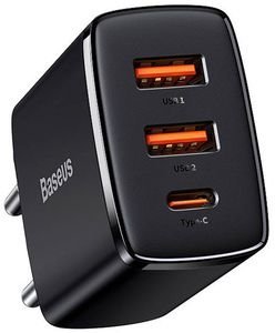 BASEUS WALL COMPACT QUICK CHARGER 2XUSB + TYPE-C PD 3A 30W BLACK BASEUS WALL COMPACT QUICK CHARGER 2XUSB + TYPE-C PD 3A 30W BLACK