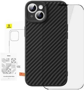 BASEUS IPHONE 15 SYNTHETIC FIBER CASE + TEMPERED GLASS