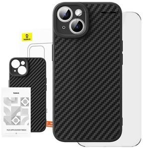 BASEUS IPHONE 15 PLUS SYNTHETIC FIBER CASE + TEMPERED GLASS