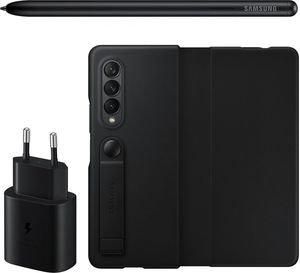 LEATHER FLIP COVER FOR SAMSUNG GALAXY Z FOLD3 5G WITH PEN + 25W TRAVEL CHARGER EF-FF92KKB BLACK LEATHER FLIP COVER FOR SAMSUNG GALAXY Z FOLD3 5G WITH PEN + 25W TRAVEL CHARGER EF-FF92KKB BLACK
