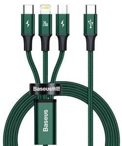 BASEUS RAPID SERIES BRAIDED USB-C TO LIGHTNING + TYPE-C + MICRO USB CABLE GREEN 20W 1.5M