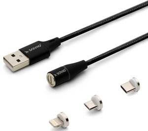 SAVIO CL-155 USB MAGNETIC CABLE 3 IN 1 TYPE-C, MICRO USB, LIGHTNING 2MSAVIO CL-155 USB MAGNETIC CA