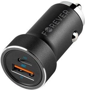 FOREVER CC-06 PD QC CAR CHARGER 1X USB-C 1X USB 20W BLACK