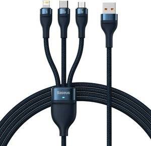 BASEUS CABLE 3IN1 FLASH II USB LIGHTNING + TYPE-C + MICRO-USB 1.2M 100W 3.5A BLUE