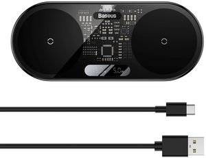 BASEUS WIRELESS QI CHARGER DIGITAL LED DISPLAY 2-IN-1 20W BLACK