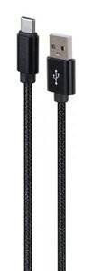 CABLEXPERT COTTON BRAIDED TYPE-C USB CABLE WITH METAL CONNECTORS 1.8 M BLACK COLOR