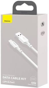 BASEUS SIMPLE WISDOM DATA CABLE KIT 2-PACK USB TO TYPE-C 40W 5A PD 1.5M WHITE 2 