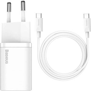 BASEUS SUPER-SI QUICK CHARGER 1C 25W SET + MINI CABLE TYPE-C TO TYPE-C 3A 1M WHITE