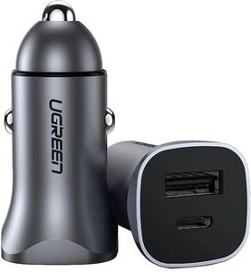 CAR CHARGER UGREEN CD130 30W PD+USB QC3.0 SILVER 40858