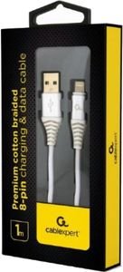 CABLEXPERT CC-USB2B-AMLM-1M-BW2 PREMIUM COTTON BRAIDED 8-PIN CHARGING CABLE SILVER/WHITE 1 M