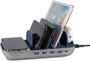 4SMARTS CHARGING STATION FAMILY EVO 63W WITH QI WIRELESS CHARGER INCL.CABLES GREY