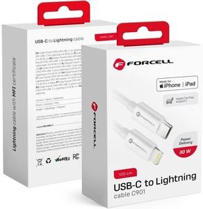 FORCELL CABLE TYPE C TO LIGHTNING 8-PIN MFI 3A/9V 30W (MAX) 1M WHITE