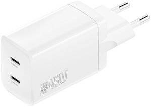 4SMARTS TRAVEL WALL CHARGER PDPLUG DUAL 45W GAN 2X USB TYPE-C PORTS WHITE