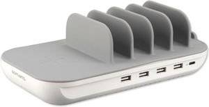 4SMARTS CHARGING STATION FAMILY EVO 63W WITH PD, WIRELESS CHARGER AND CABLES GREY / WHITE