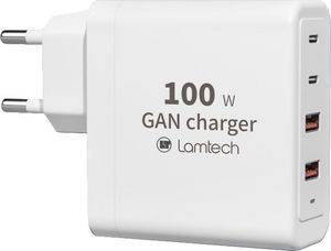 LAMTECH GAN FAST CHARGER 2XTYPE-C & 2XQC3.0 OUTPUT 100W LAM113416