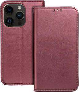 SMART MAGNETO BOOK CASE FOR IPHONE 15 PLUS BURGUNDY
