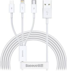 BASEUS SUPERIOR SERIES USB-A TO LIGHTNING/MICROUSB/USB-C CABLE 20W 2A 1.2M WHITE CAMLTYS-02 BASEUS SUPERIOR SERIES USB-A TO LIGHTNING/MICROUSB/USB-C CABLE 20W 2A 1.2M WHITE CAMLTYS-02