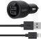 BELKIN F8J071BT04-BLK DUAL USB CAR CHARGER WITH LTG CABLE