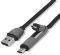 4SMARTS MULTICORD FLATCABLE USB TYPE-A TO MICRO-USB + TYPE-C 100CM BLACK