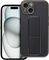 LEATHER CASE KICKSTAND FOR IPHONE 15 PLUS BLA...