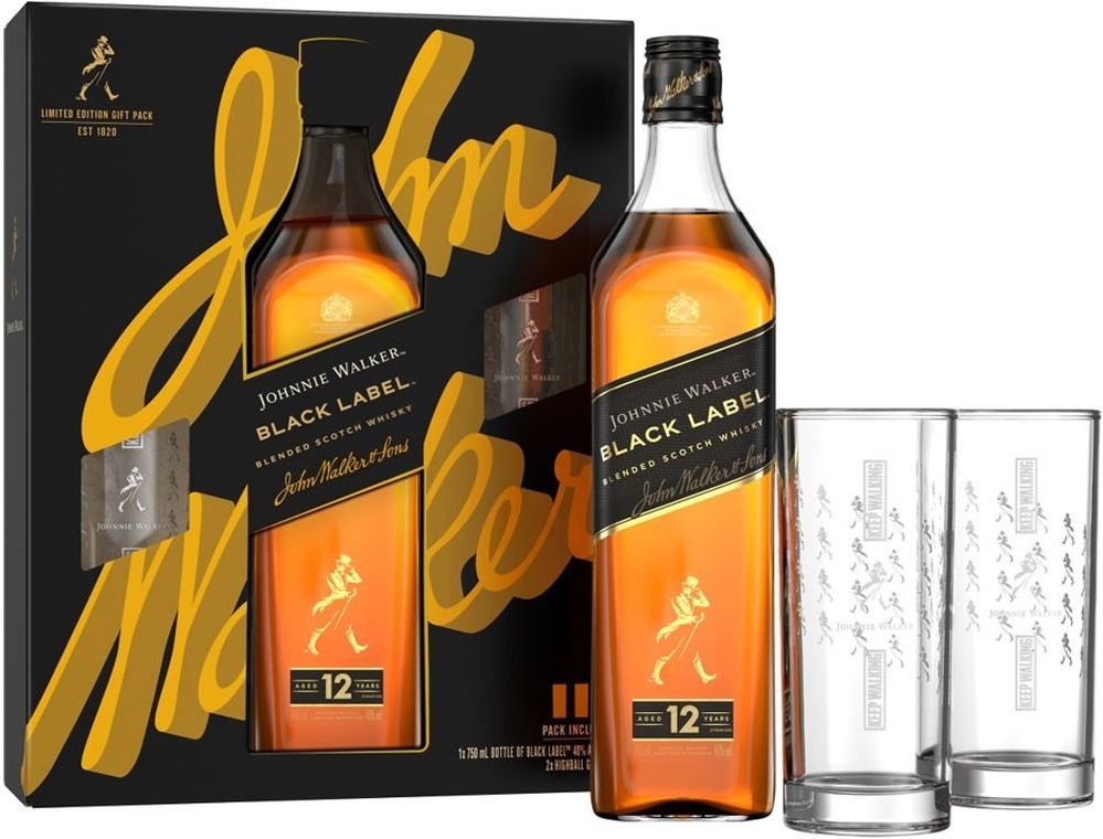 ΟΥΙΣΚΙ JOHNNIE WALKER BLACK LABEL 12 ΕΤΩΝ 700 ML GIFTBOX ΜΕ 2 ΠΟΤΗΡΙΑ