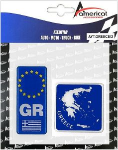 RACE AXION GREECE ΑΥΤΟΚΟΛΛΗΤΟ ΚΑΘΕΤΟ 10,4 Χ 4,5 CM ΚΑΙ ΧΑΡΤΗΣ ΕΛΛΑΔΟΣ AMERICAT 8 Χ 8 CM (ΜΠΛΕ)