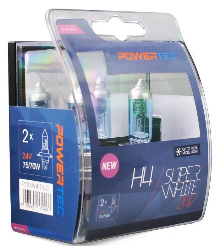 M-TECH H4 24V 75/70W 3.450K P43T POWERTECK SUPERWHITE BLISTER 2ΤΕΜ. M-TECH