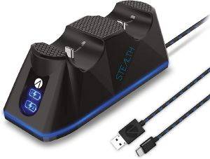 PS5 STEALTH TWIN USB CHARGING DOCK & PLAY & CHARGE CABLE BLACK SP C-100 V