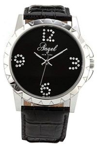   ANGEL CRYSTAL BLACK LEATHER STRAP