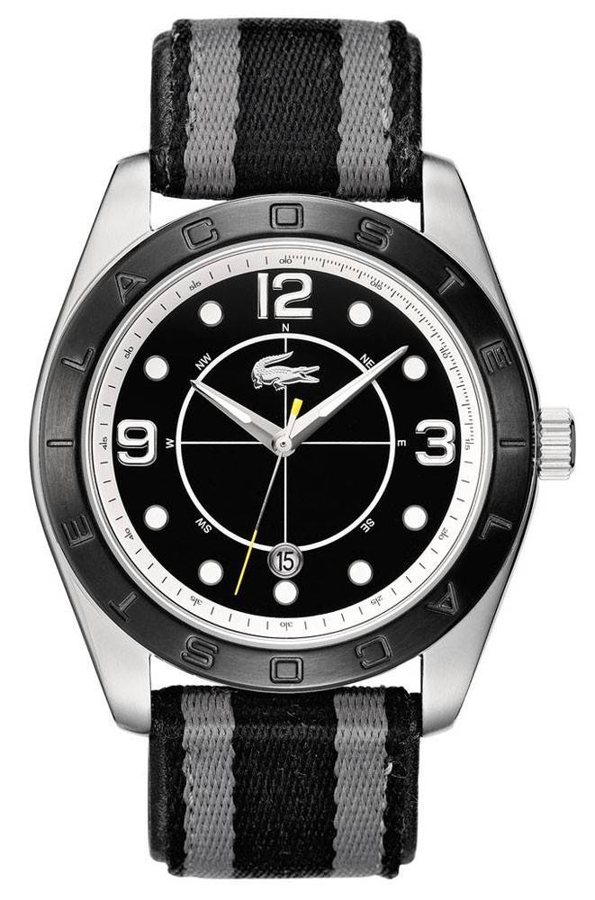 LACOSTE ΑΝΔΡΙΚO ΡΟΛOΙ LACOSTE PANAMA BLACK AND GREY CANVAS STRAP