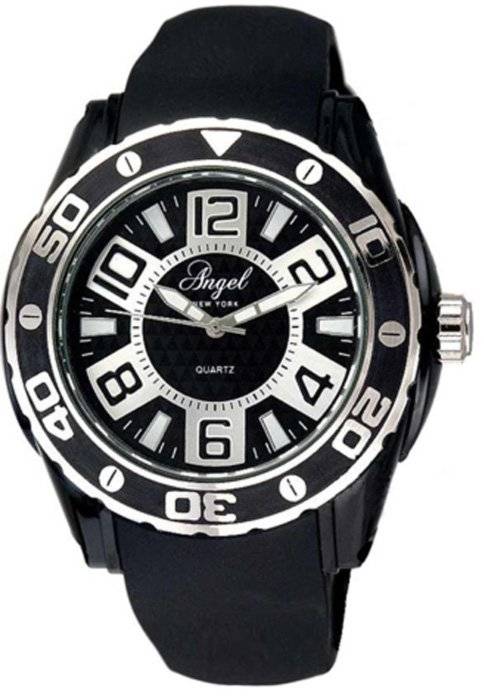ANGEL ΓΥΝΑΙΚΕΙΟ ΡΟΛΟΙ ANGEL BLACK RUBBER STRAP