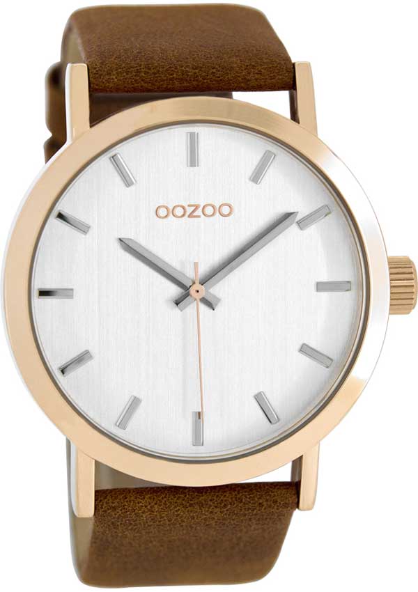 OOZOO ΑΝΔΡΙΚΟ ΡΟΛΟΙ OOZOO TIMEPIECES XL ROSE GOLD BROWN LEATHER STRAP C8271