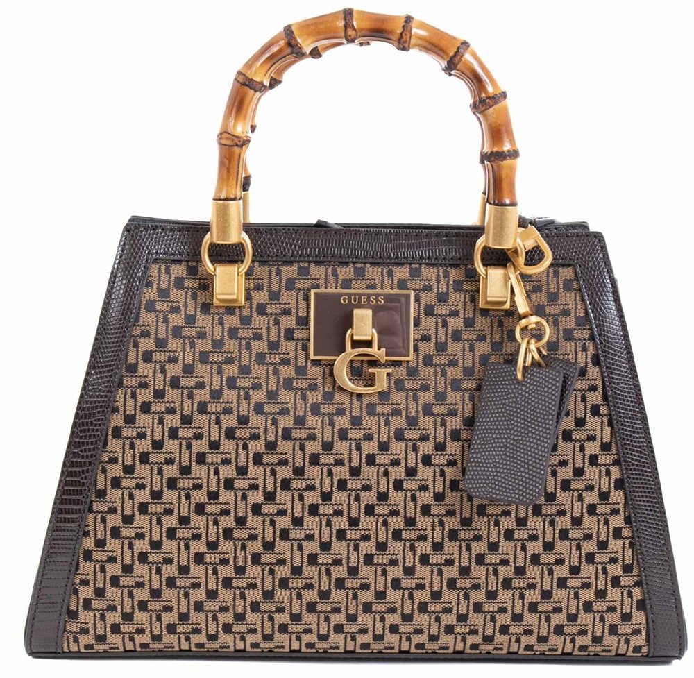 GUESS ΤΣΑΝΤΑ ΧΕΙΡΟΣ GUESS STEPHI BAMBOO HWJK7875080 LOGO ΚΑΦΕ