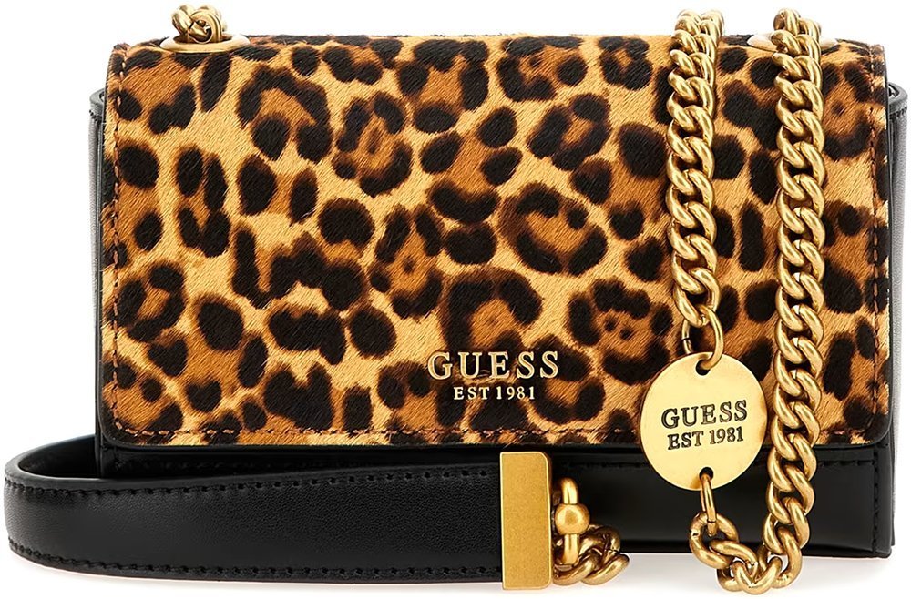 GUESS ΤΣΑΝΤΑ ΩΜΟΥ GUESS ISELINE MINI FLAP HWLH8960780 LEOPARD ΚΑΦΕ/ΜΑΥΡΟ
