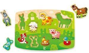 HAPE ΞΥΛΙΝΟ ΠΑΖΛ ΜΕ ΖΩΑΚΙΑ ΑΓΡΟΚΤΗΜΑΤΟΣ HAPE FARMYARD PEG PUZZLE 10ΤΜΧ