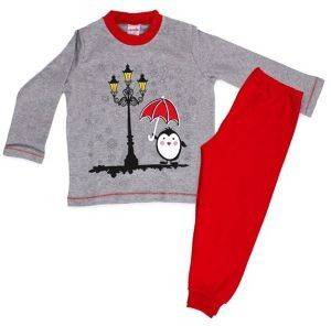 MINERVA ΠΥΖΑΜΑ MINERVA BABY PENGUIN-UMBRELLA ΓΚΡΙ ΜΕΛΑΝΖΕ (70ΕΚ.)-(6-12 ΜΗΝΩΝ)