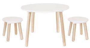 ��������� �� 2 ������ JABADABADO ROUND WOODEN TABLE WITH 2 STOOLS NATURAL WHITE [H13201]