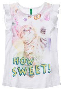 BENETTON TOP BENETTON T-SHIRT MANIA ΓΑΤΑ ΛΕΥΚΟ (82 CM)-(1-2 ΕΤΩΝ)