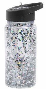 DRINK BOTTLE: GLITTER A LITTLE LOVELY COMPANY- BLACK/SILVER