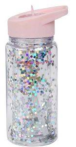 DRINK BOTTLE GLITTER A LITTLE LOVELY COMPANY- PINK/SILVER