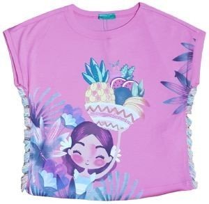 BENETTON T-SHIRT BENETTON CA GIRL WITH FRUITS ΡΟΖ/ΠΟΛΥΧΡΩΜΟ (90 CM)-(2 ΕΤΩΝ)